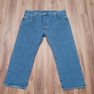 Levis Jeans Men 46x28 Blue 501 Button Fly Classic Straight Medium Wash Tag 48x30